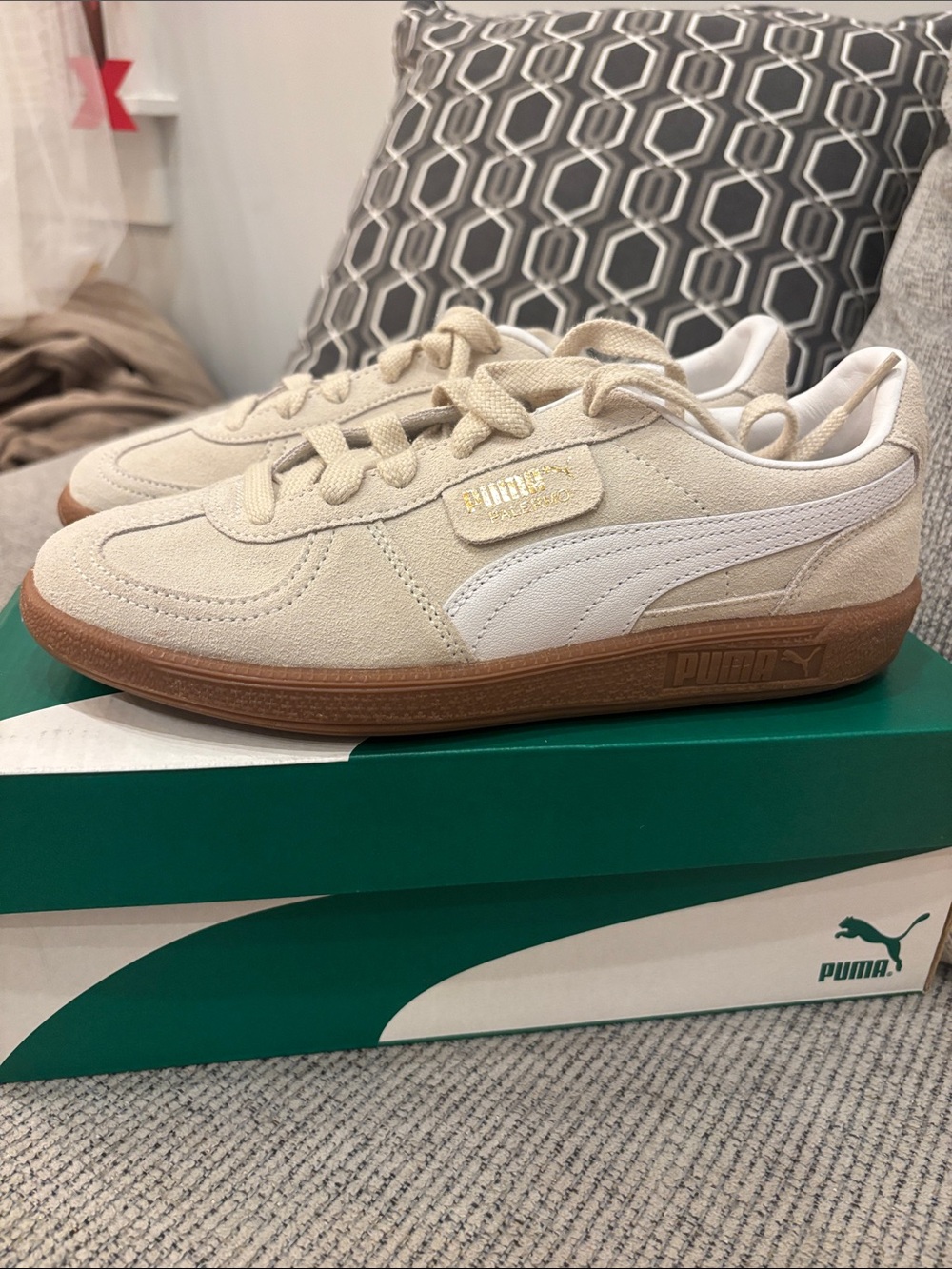 Puma Beige Suede Sneakers with White Formstrip and Gum Sole